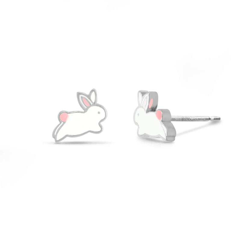 Boma Jewelry Sterling Silver Enamel White Bunny Rabbit Stud Earrings - Image 2